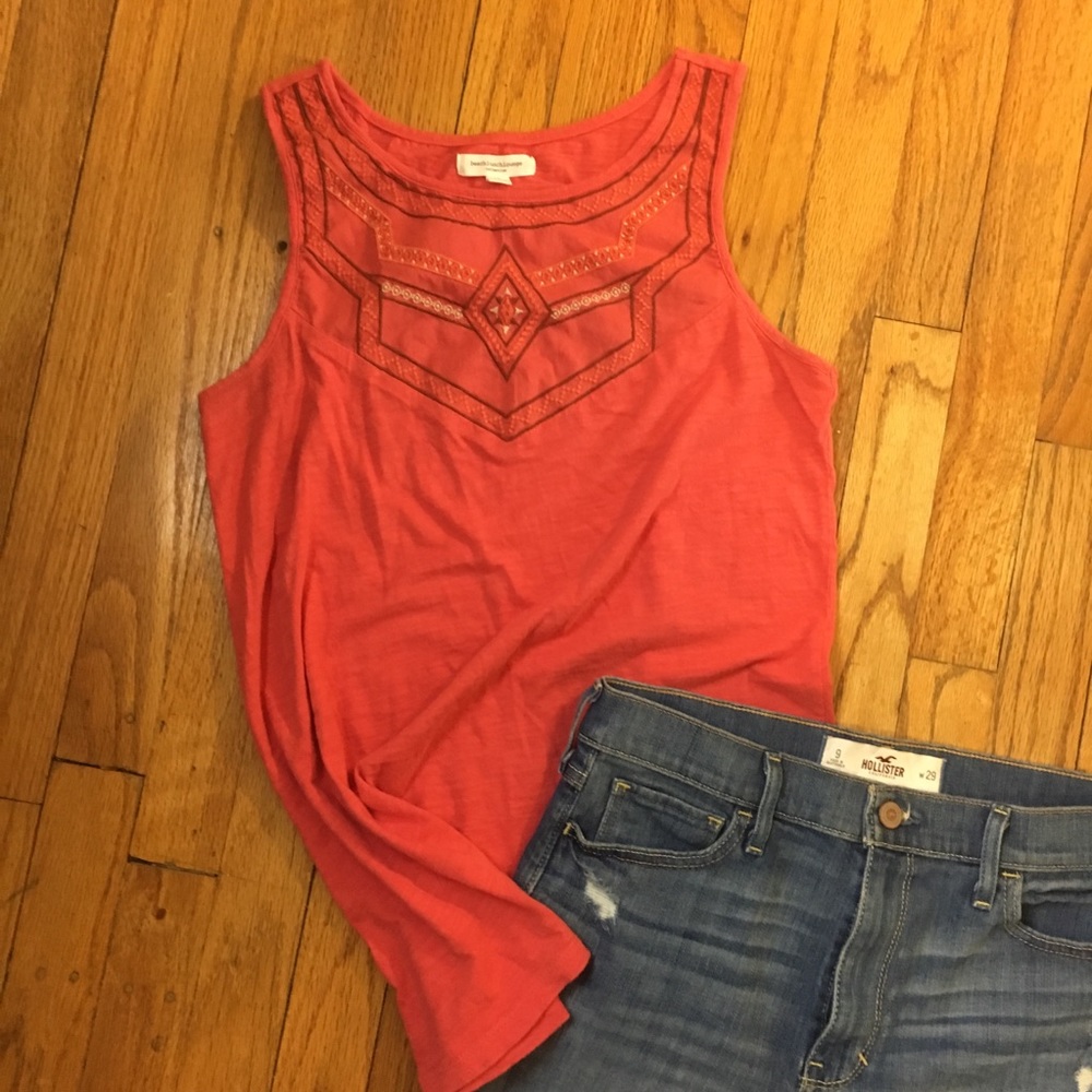 Beach lunch lounge coral embroidered long tank